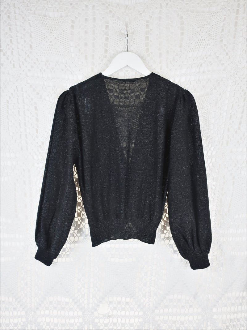 80's Vintage - Chic Black Sparkle Knit Diamante Jumper - Size L
