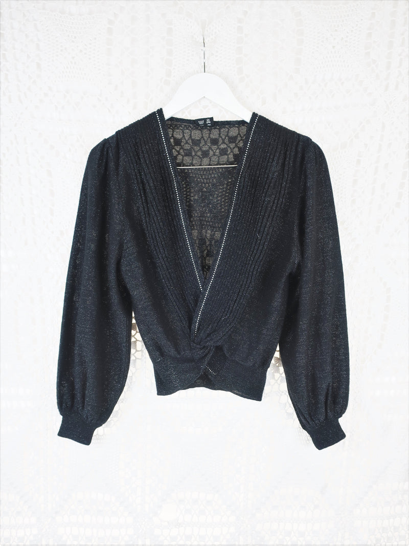 80's Vintage - Chic Black Sparkle Knit Diamante Jumper - Size L