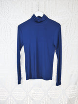 70's Vintage - Polo Neck Skinny Roll Top Shirt - Navy Blue - Size S/M