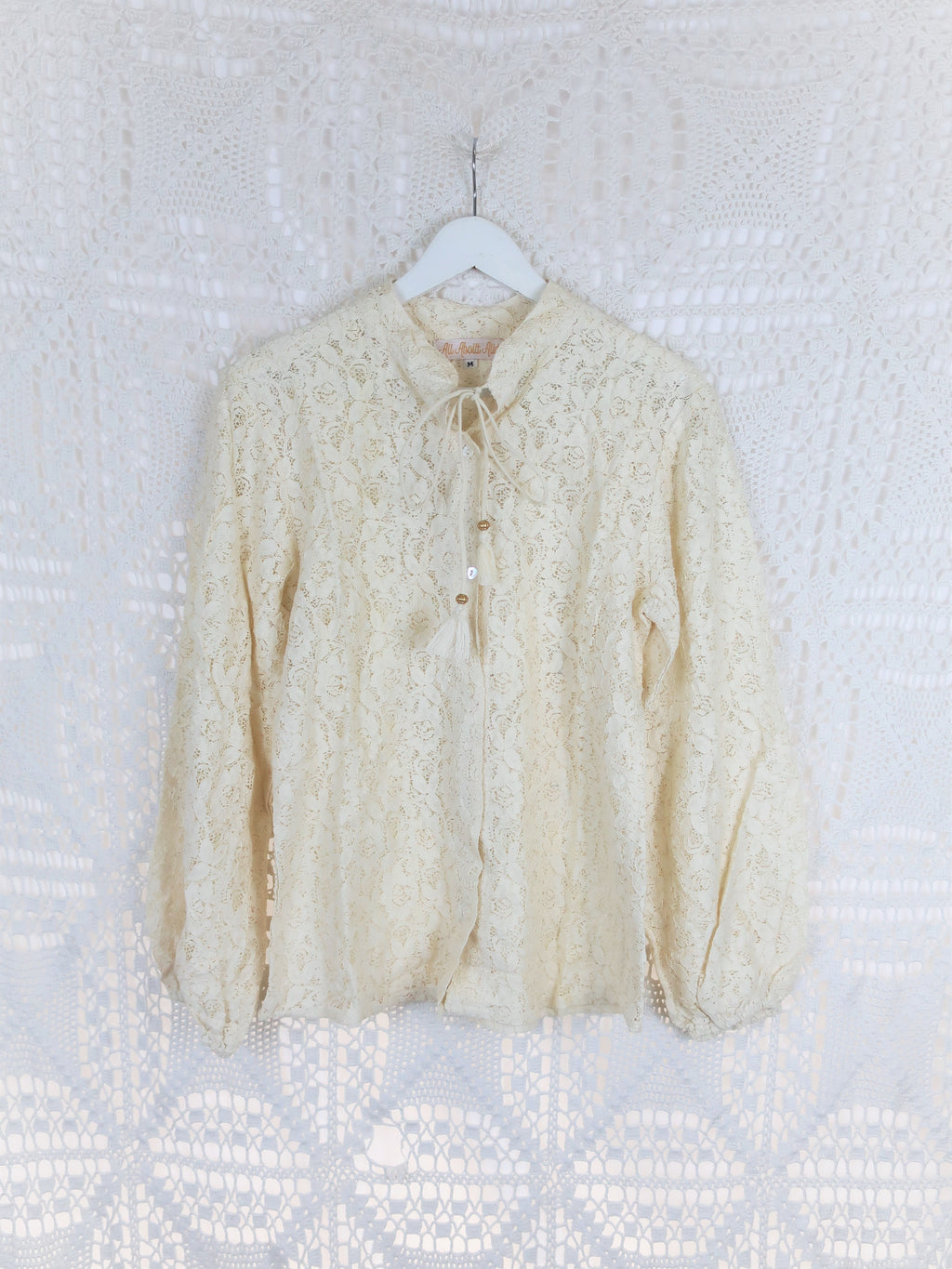 Vintage Boho Top - Cream Floral Lace Blouse