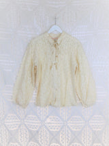 Vintage Boho Top - Cream Floral Lace Blouse