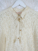 Vintage Boho Top - Cream Floral Lace Blouse