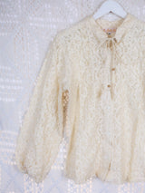 Vintage Boho Top - Cream Floral Lace Blouse