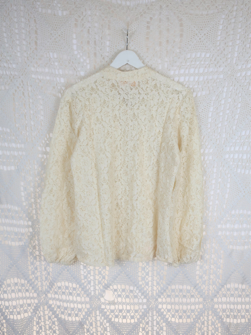 Vintage Boho Top - Cream Floral Lace Blouse