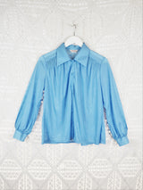 70's Vintage - Ruched Baby Blue Shirt - Size L/XL