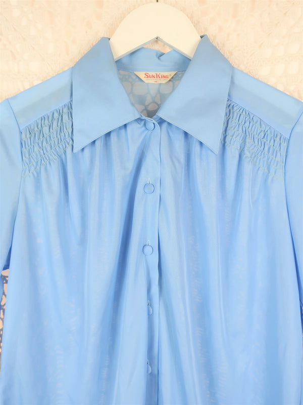 70's Vintage - Ruched Baby Blue Shirt - Size L/XL