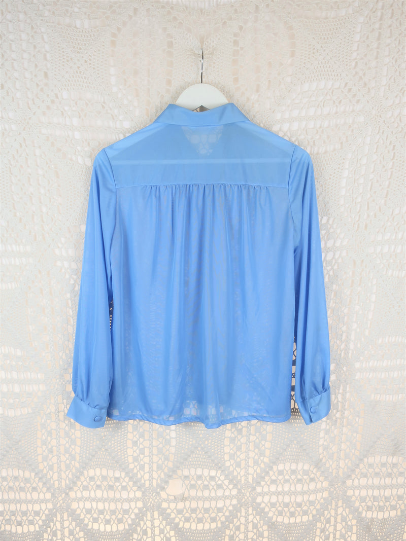 70's Vintage - Ruched Baby Blue Shirt - Size L/XL