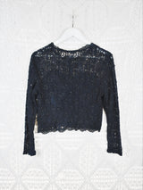 70's Vintage - Lace & Embellished Bolero - Black - Size S/M