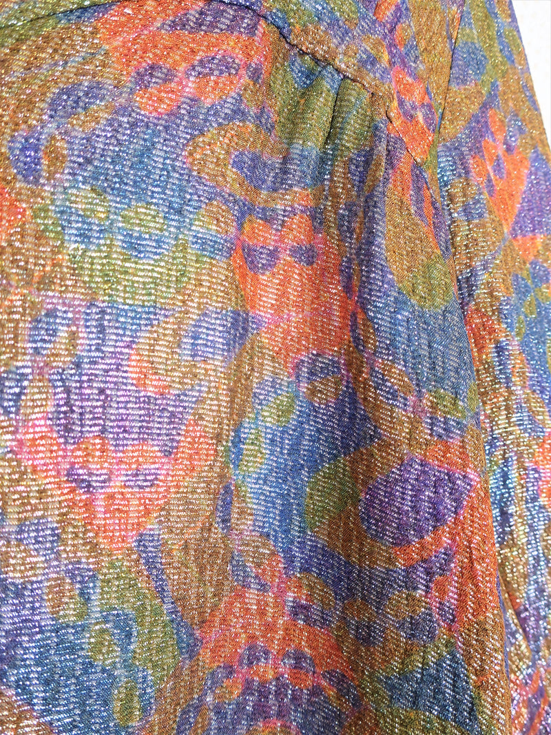 80's Vintage -  Multi-Coloured Shimmery Jacquard Printed Blouse - Size L