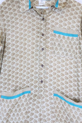 Betty Boilersuit - Indian Sari - Beige & Turquoise 60's Leaf - Size M/L