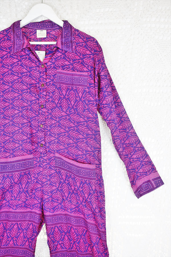 Betty Boilersuit - Indian Sari - Pink & Purple Floral - Size S/M