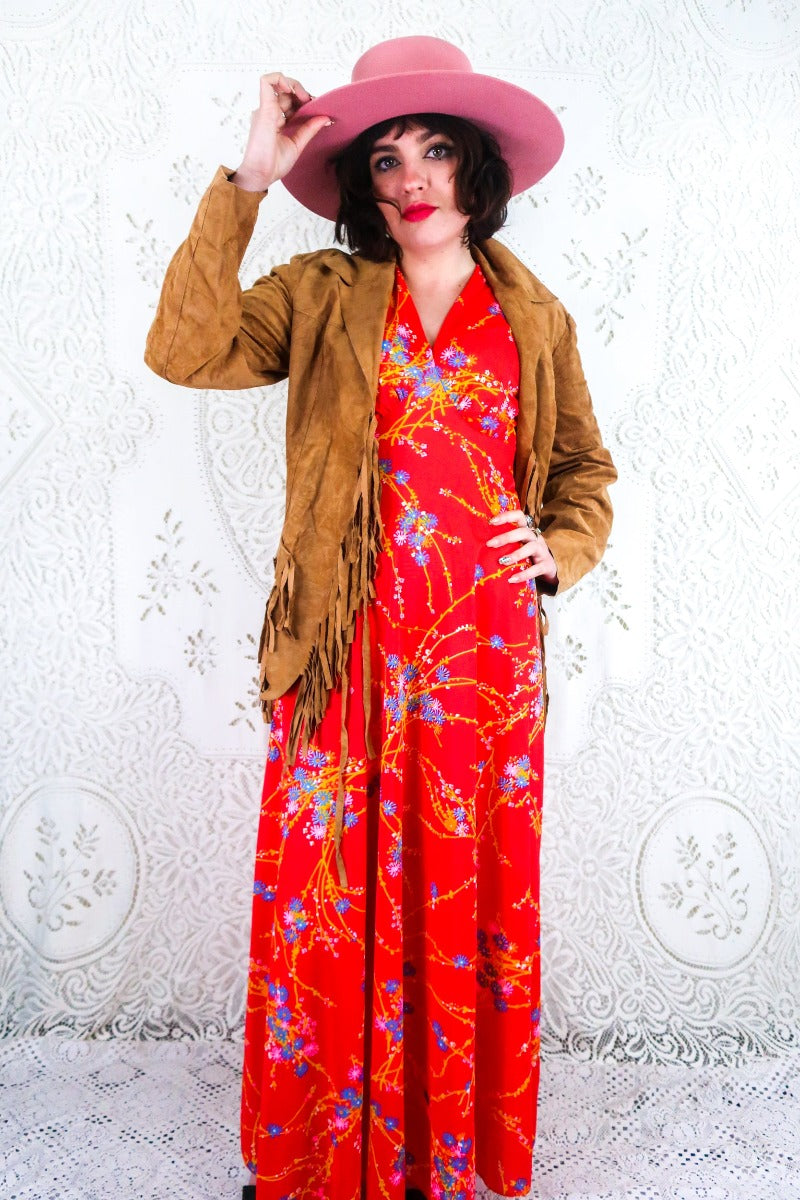 Vintage Maxi Dress - Strawberry Red Floral - Size XS by all about audrey