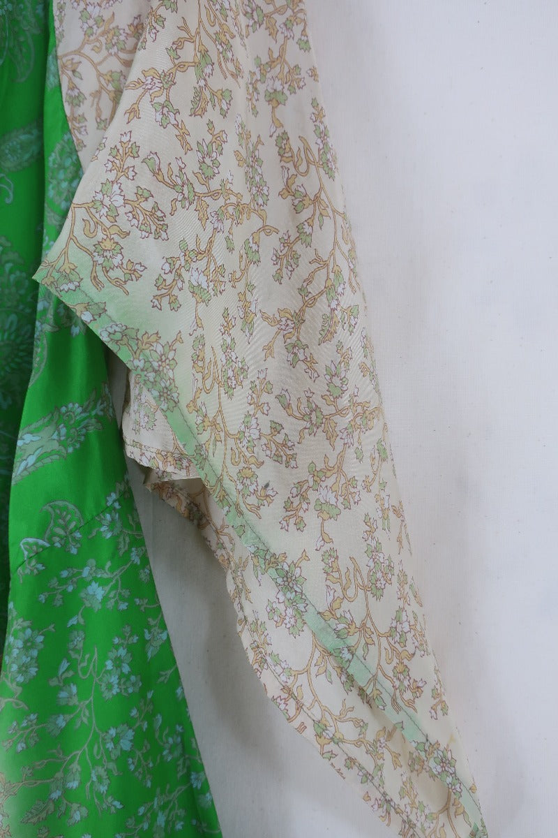 Goddess Dress - Parakeet and Taupe Cornucopia  - Indian Pure Silk Sari - Free Size