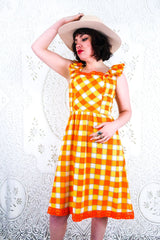 Vintage Midi Dress - Yellow & Orange Check - Size XS by all about audrey