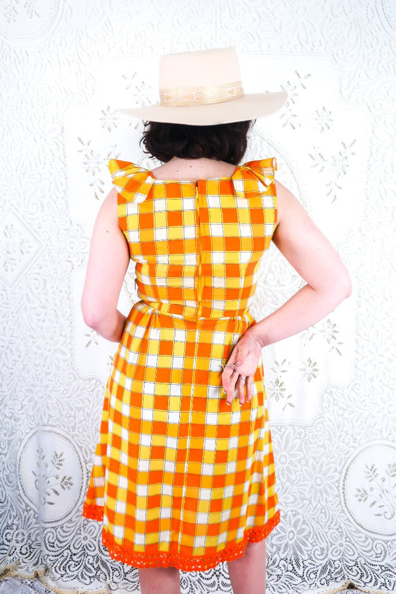 Vintage Midi Dress - Yellow & Orange Check - Size XS by all about audrey