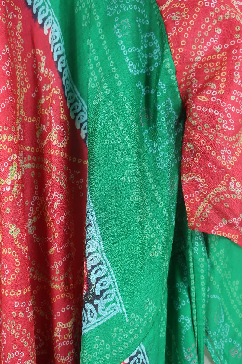 Goddess Dress - Crimson and Parakeet Ink paisley - Indian Pure Silk Sari - Free Size