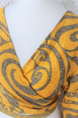 Lola Bohemian Wrap Top - Vintage Indian Sari - Sunshine & Oat Swirl - M/L