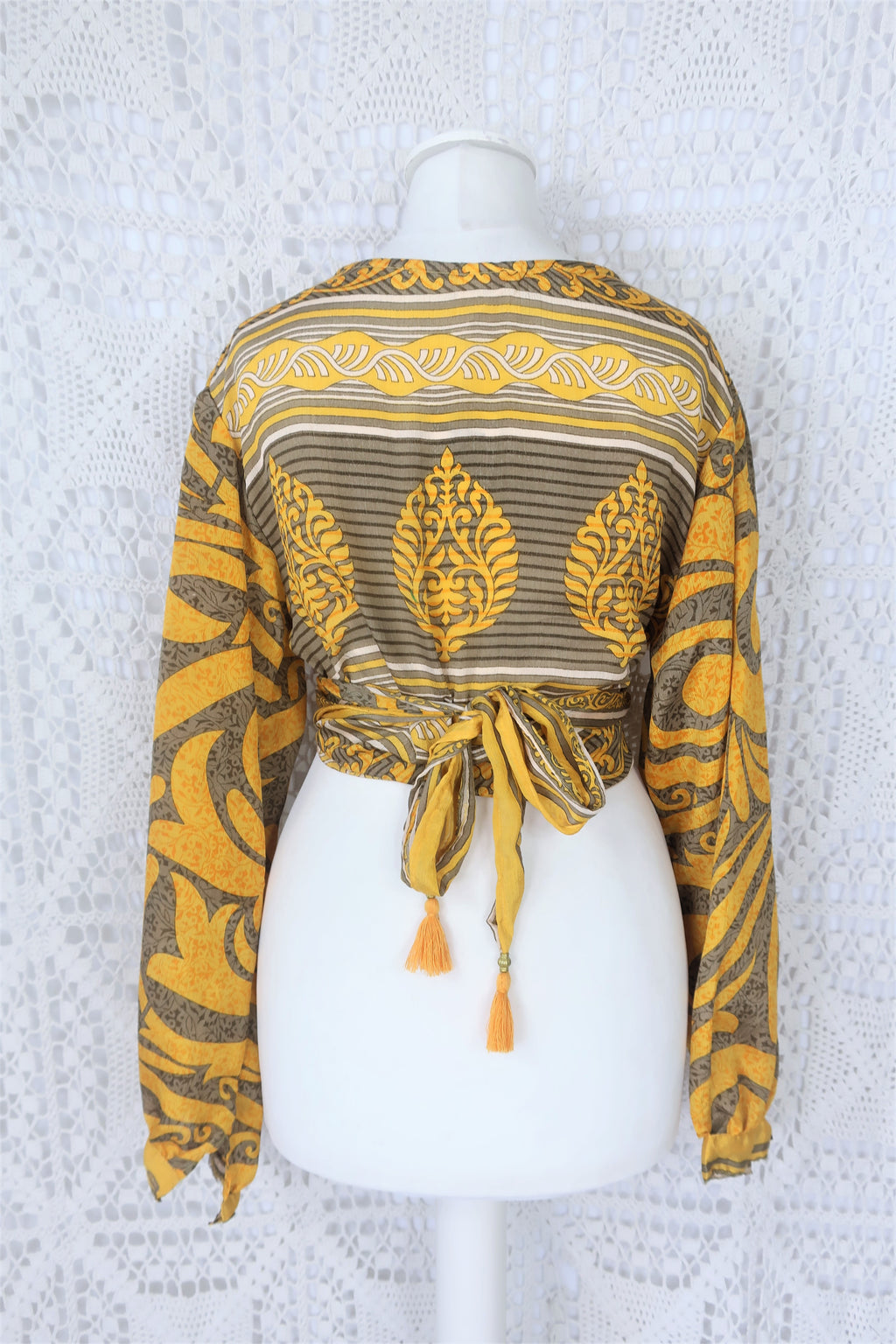 Lola Bohemian Wrap Top - Vintage Indian Sari - Sunshine & Oat Swirl ...