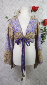 Gemini Wrap Top - Vintage Sari - Sheer Violet & Gold - S/M (free size)