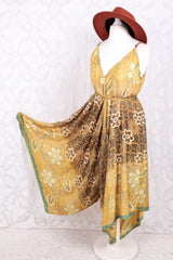 Winona Wide Leg Jumpsuit - Vintage Indian Sari - Sunshine, Taupe & Sky Shimmer Floral - M/L