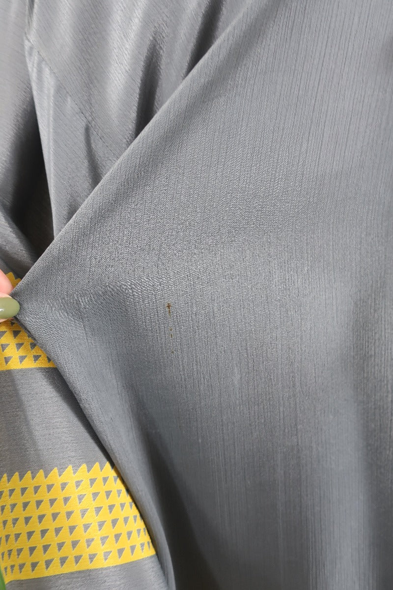 Cassandra Maxi Kaftan - Charcoal and Sunshine Block Colour - Vintage Sari - Size M/L