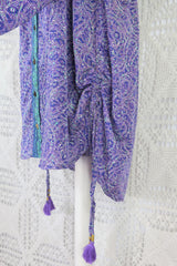 Jude Tunic Top - Vintage Indian Sari - Violet, Mint & Indigo Paisley Labyrinth - S/M