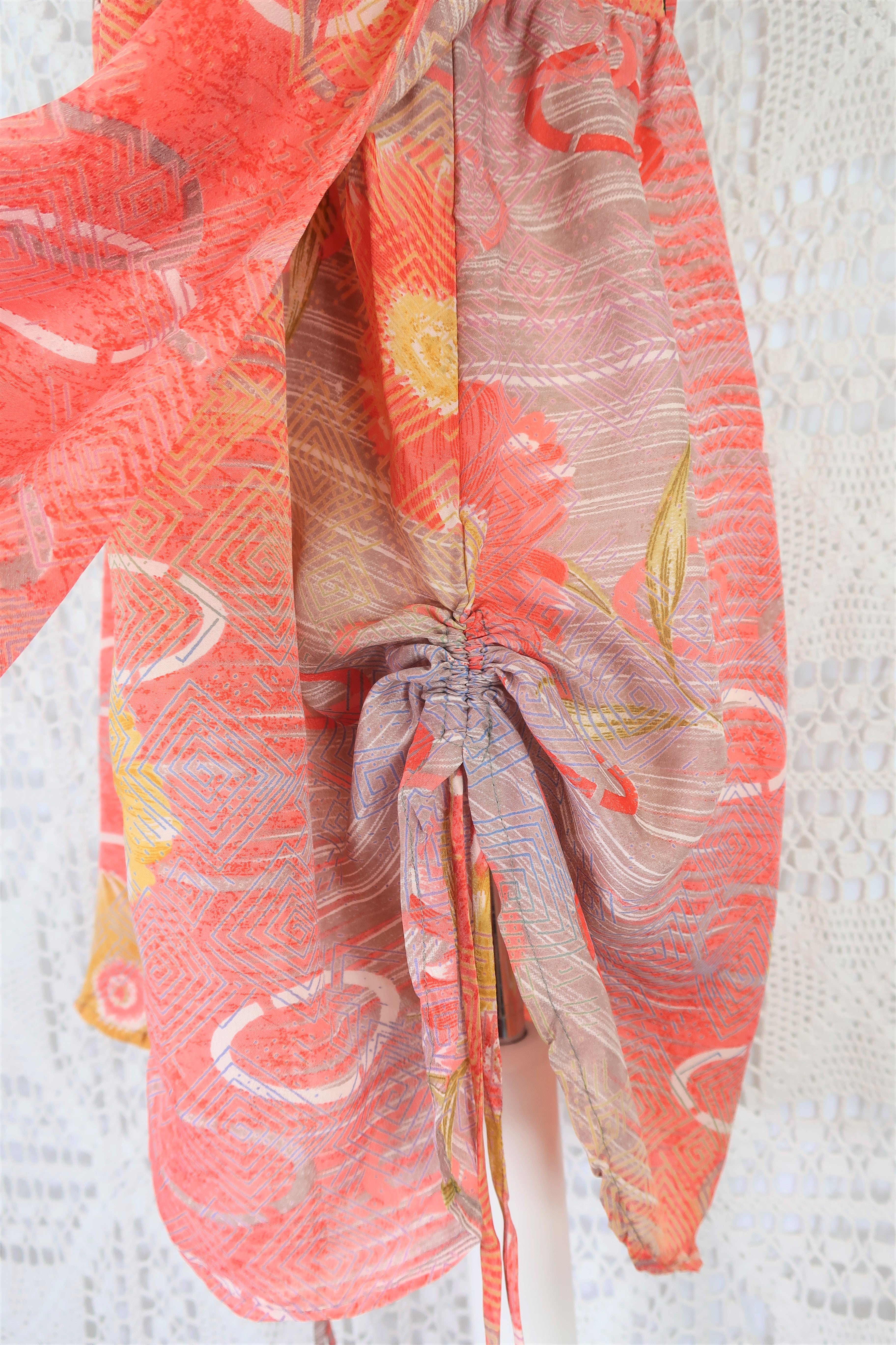 Jude Tunic Top - Vintage Indian Sari - Rosy Pink, Dijon & Mauve Floral - XS