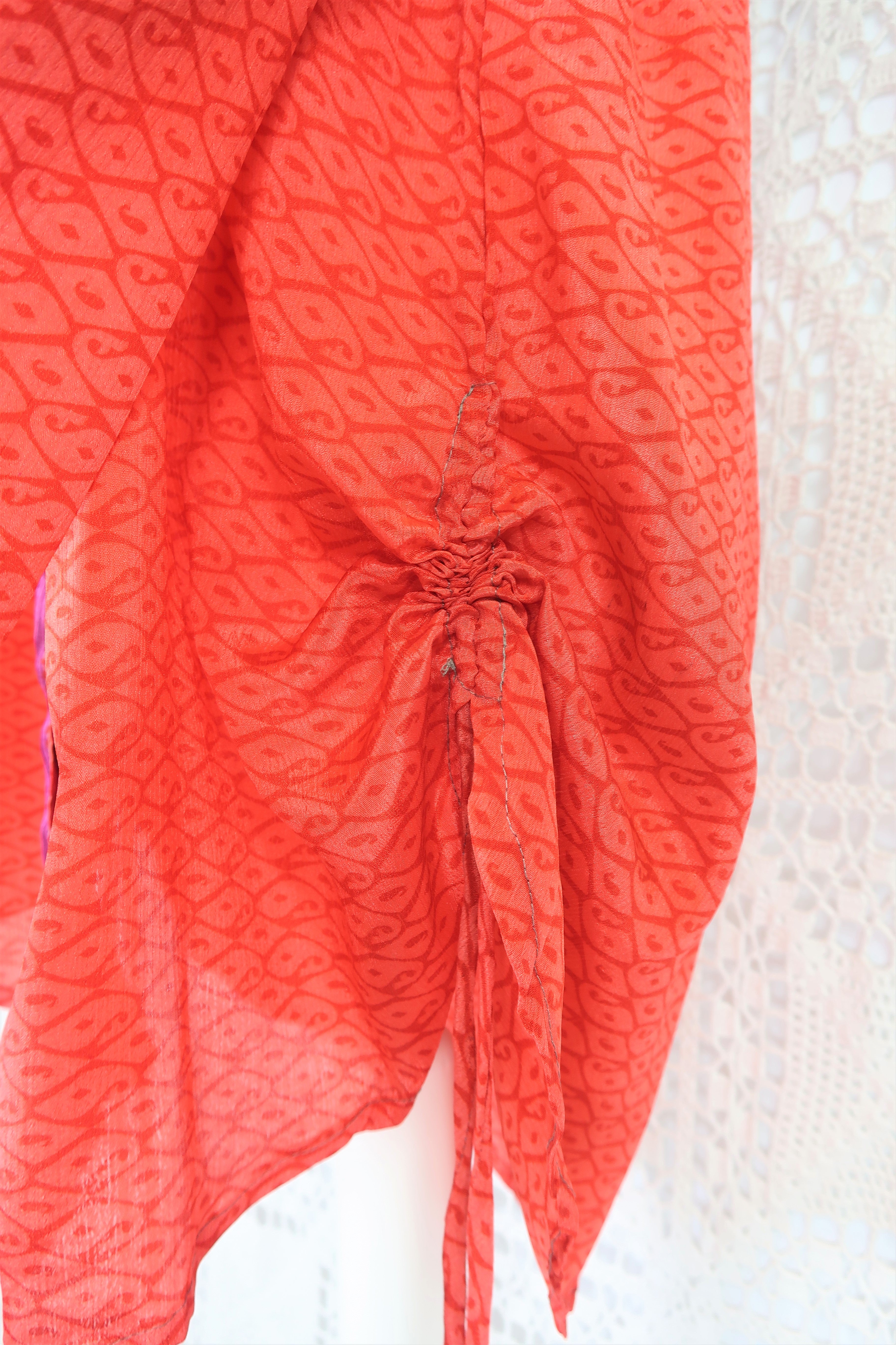 Jude Tunic Top - Vintage Indian Sari - Cupid Red Paisley Shimmer - XS