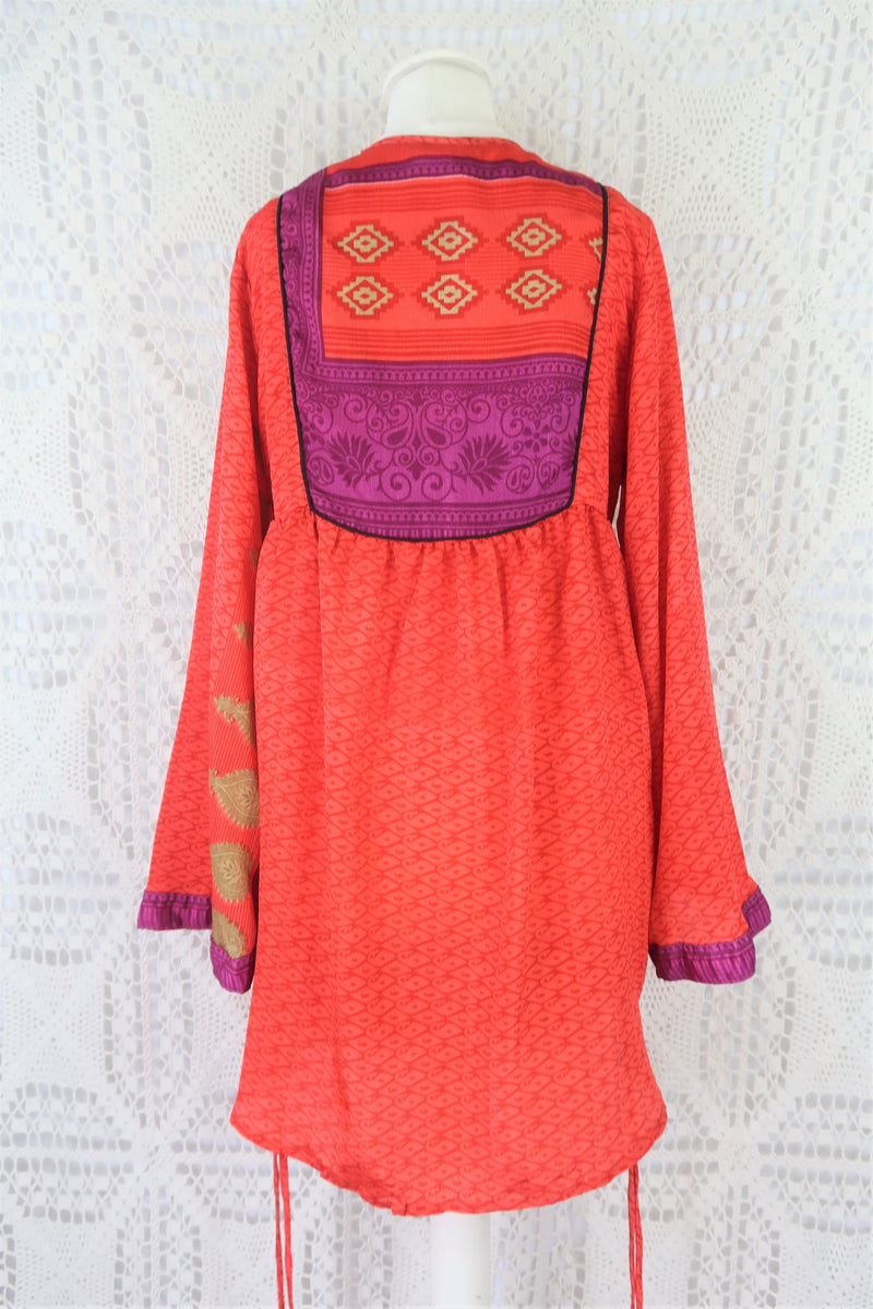 Jude Tunic Top - Vintage Indian Sari - Cupid Red Paisley Shimmer - XS