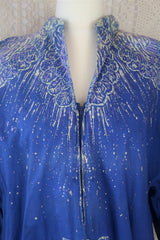 70's Vintage Tunic Top - Blue, Cream & Purple Peacocks - Free Size