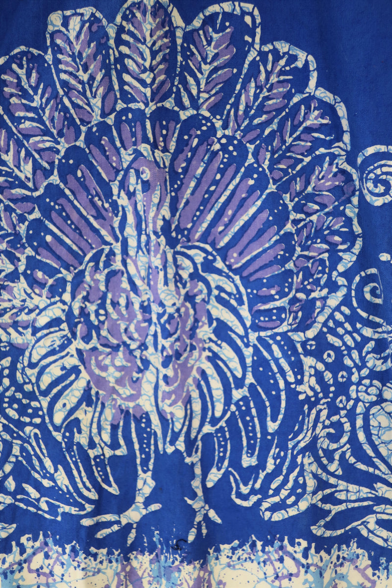 70's Vintage Tunic Top - Blue, Cream & Purple Peacocks - Free Size