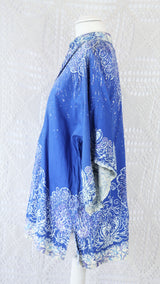 70's Vintage Tunic Top - Blue, Cream & Purple Peacocks - Free Size