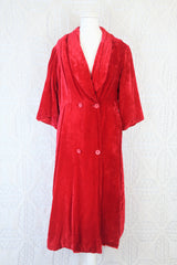 SALE 70's Vintage Housecoat - Bright Red Velvet Jacquard - Size XS