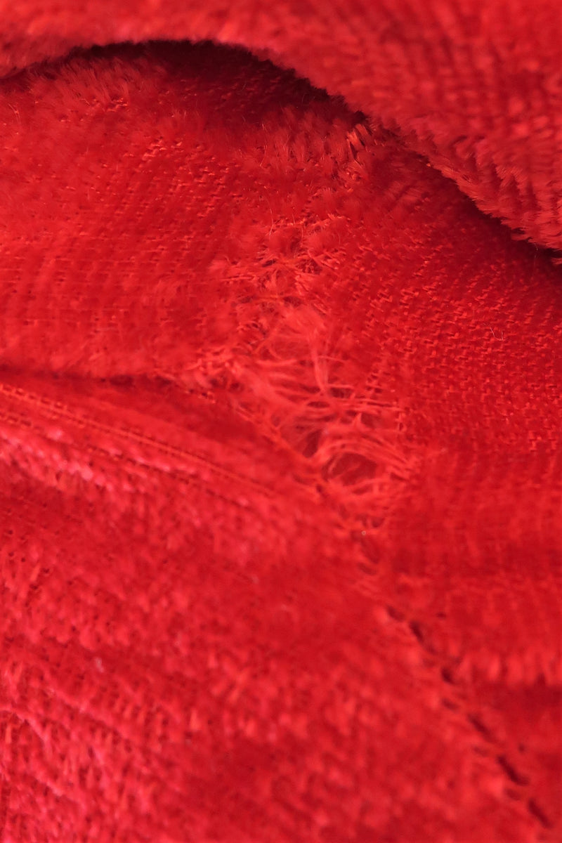 SALE 70's Vintage Housecoat - Bright Red Velvet Jacquard - Size XS