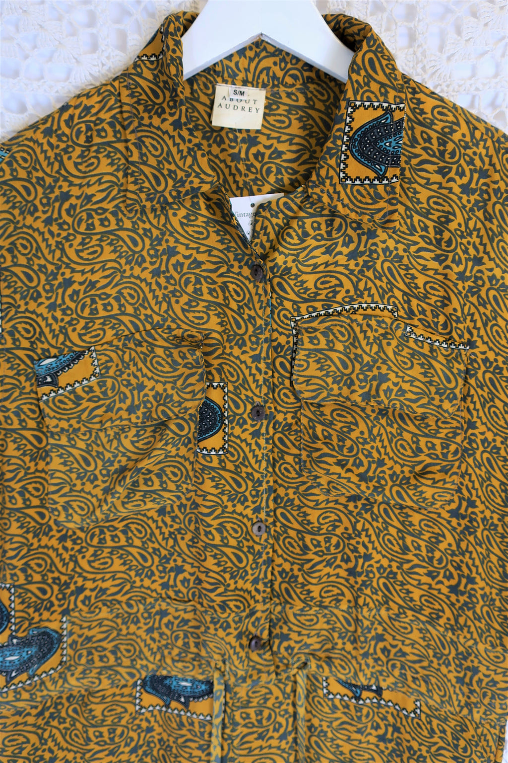 Billie Jumpsuit - Vintage Indian Sari - Mustard & Slate Paisley - S/M