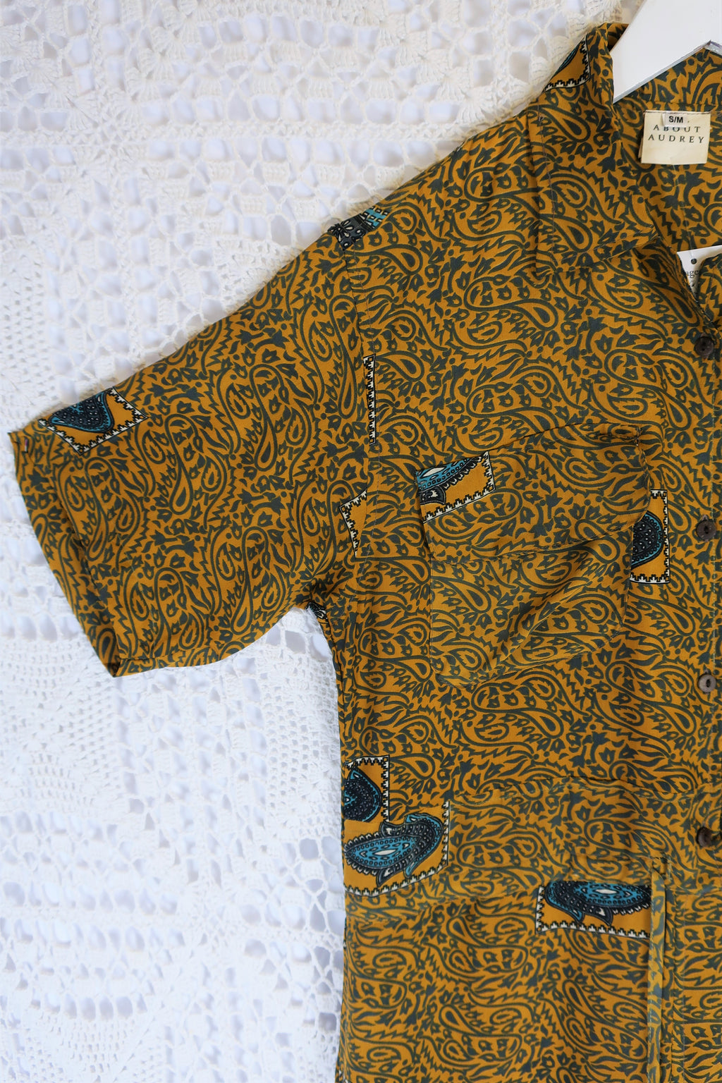 Billie Jumpsuit - Vintage Indian Sari - Mustard & Slate Paisley - S/M