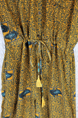 Billie Jumpsuit - Vintage Indian Sari - Mustard & Slate Paisley - S/M