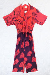 Billie Jumpsuit - Vintage Indian Sari - Sheer Aubergine & Candy Red - M/L