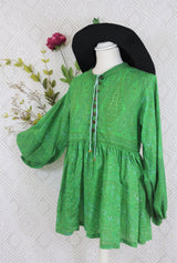 SALE Florence Smock Top - Emerald Green Paisley Floral Copper Sparkly Thread (XS)