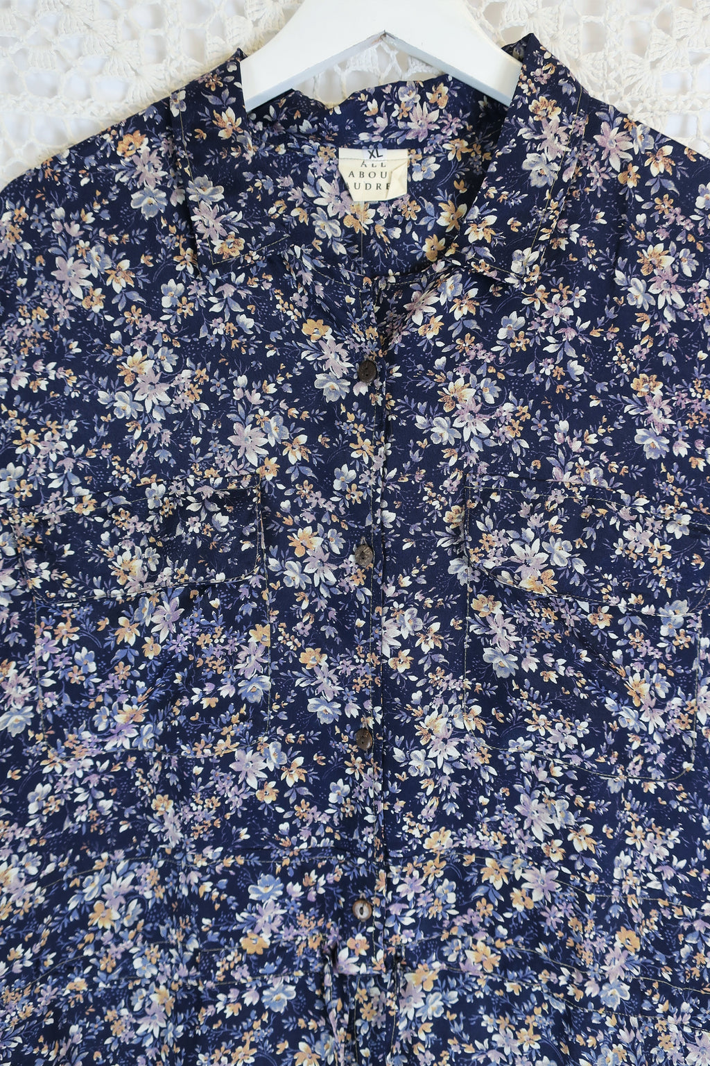 Billie Jumpsuit - Vintage Indian Sari - Midnight Blue Ditsy Floral - XL