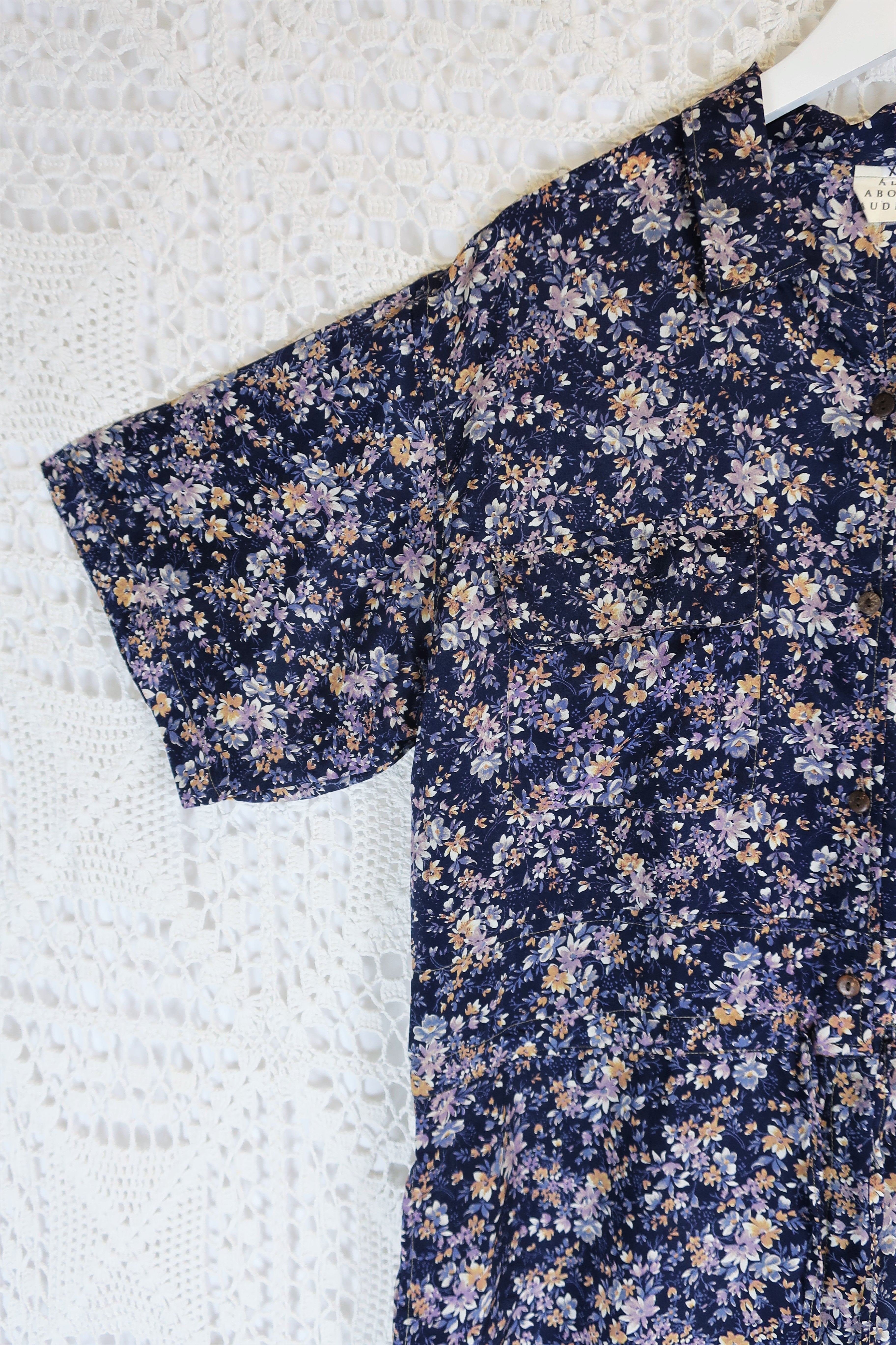 Billie Jumpsuit - Vintage Indian Sari - Midnight Blue Ditsy Floral - XL