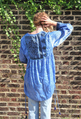 Jude Tunic Top - Vintage Indian Sari - Shimmering Blue Floral (M/L)