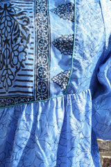 Jude Tunic Top - Vintage Indian Sari - Shimmering Blue Floral (M/L)
