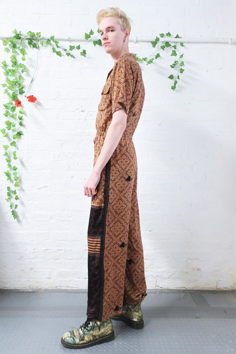 Billie Jumpsuit - Vintage Indian Sari - Mustard & Slate Paisley - S/M