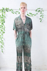 Billie Jumpsuit - Vintage Indian Sari - Beige & Black Wildflower - M/L