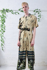 Billie Jumpsuit - Vintage Indian Sari - Midnight Blue Ditsy Floral - XL