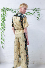 Billie Jumpsuit - Vintage Indian Sari - Midnight Blue Ditsy Floral - XL