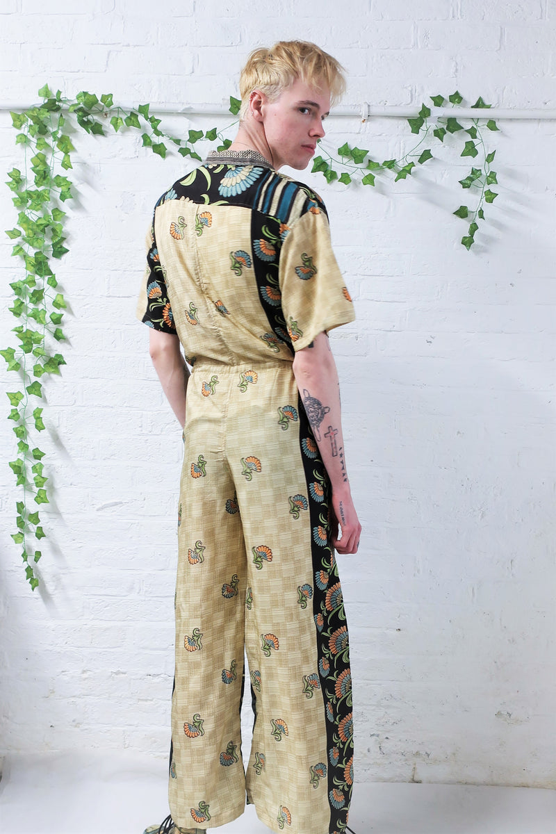 Billie Jumpsuit - Vintage Indian Sari - Midnight Blue Ditsy Floral - XL