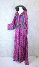 Goddess Jumpsuit - Vintage Indian Sari - Fuchsia, Green & Iris Paisley Nouveau - S/M
