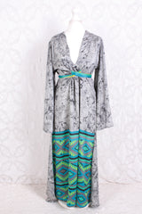 Stevie Maxi Dress - Vintage Indian Sari - Marbled Moon Grey - XS
